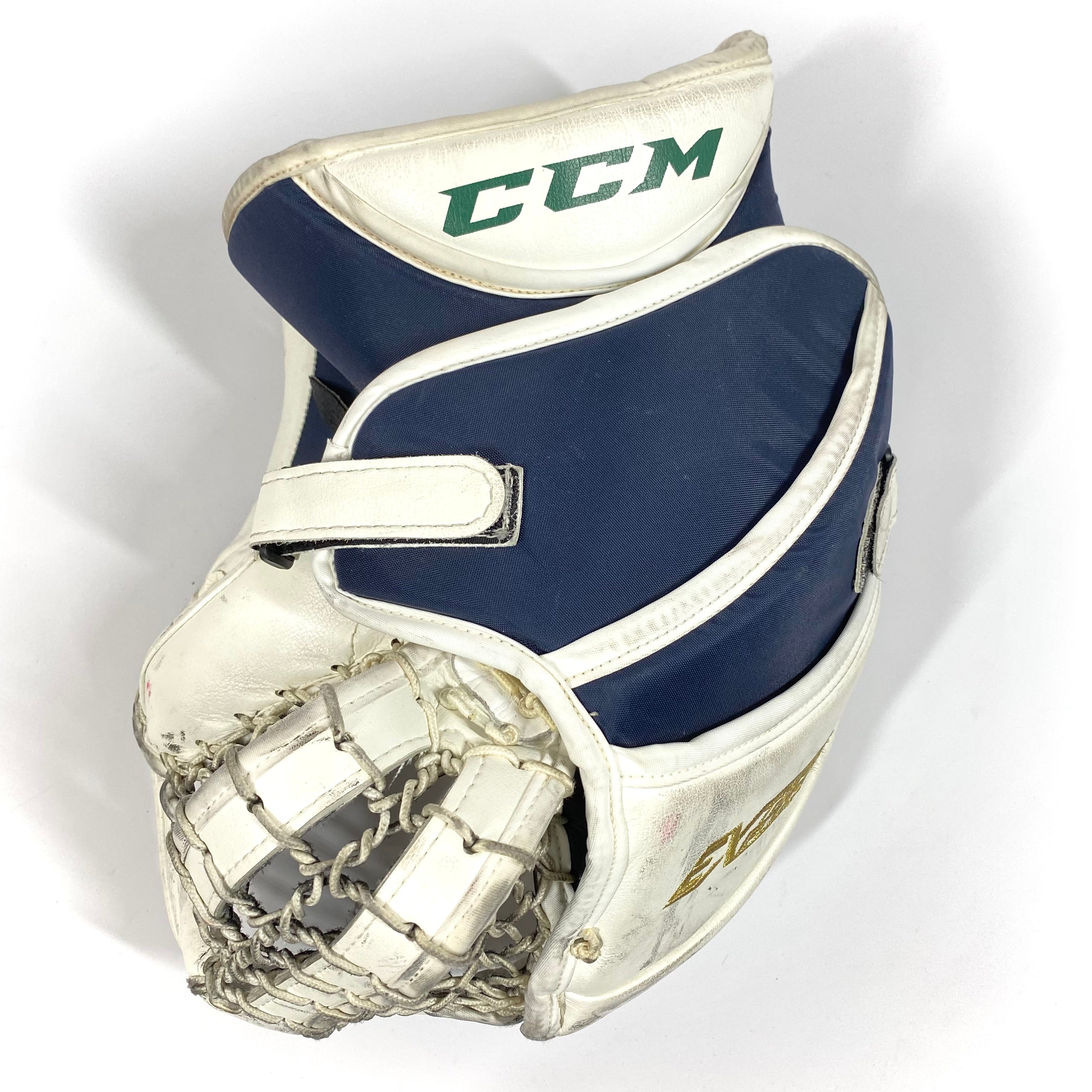 CCM Extreme Flex 4 - Gant de gardien de but Pro Stock - (Blanc/Vert/Marine/Or)